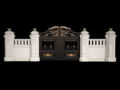 European-style fence gate courtyard door fence 3d model