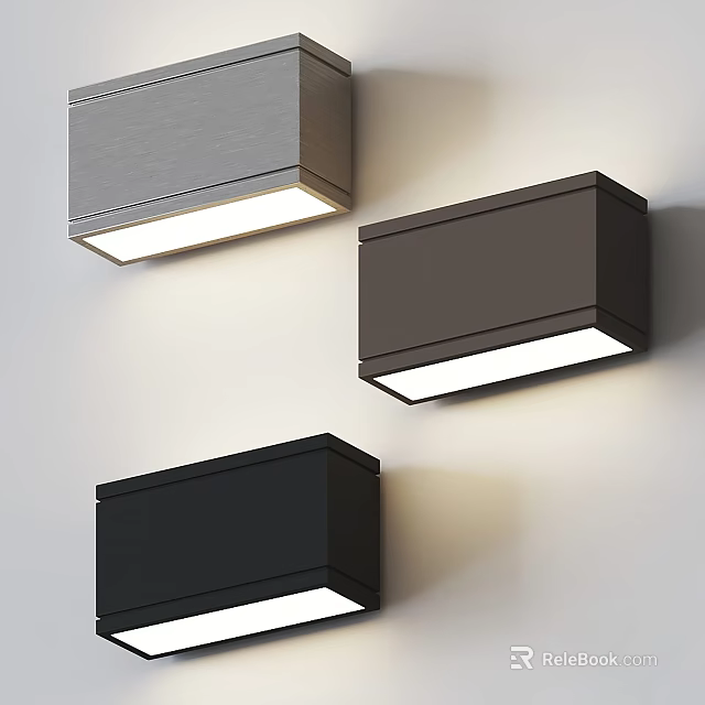 Gray Dark Brown And Black Square Wall Lights Illuminated On White Wall 3d model 