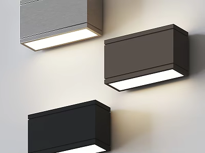 Gray Dark Brown And Black Square Wall Lights Illuminated On White Wall 3d model