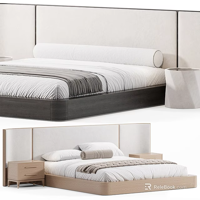 Modern Double Bed With Upholstered Headboard Bed Frame And Decorative Pillows 3d model 