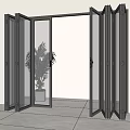 Black Frame Glass Folding Doors In Interior Space With Palm Plant