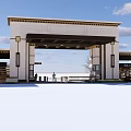 Traditional Chinese Entrance Gate With Decorative Top And Stone Columns Under Open Sky