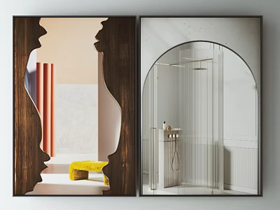 Modern Decorative Wall Art Featuring Silhouette Design Brown Frame And Arch Shower Glass Door 3d model
