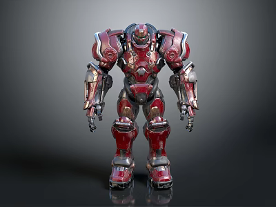 Powerful Red And Silver Mech Warrior With Complex Mechanical Structure In Standing Pose 3d model