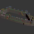 Ancient Architecture Model With Stone City Wall Watchtowers And Defensive Battlements
