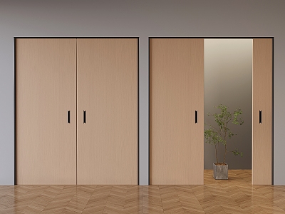 Solid wood double door double door double door solid wood sliding door sliding door 3d model