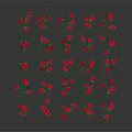 Vibrant Red Flowers With Lush Green Leaves Growing In Cluster Against Gray Background