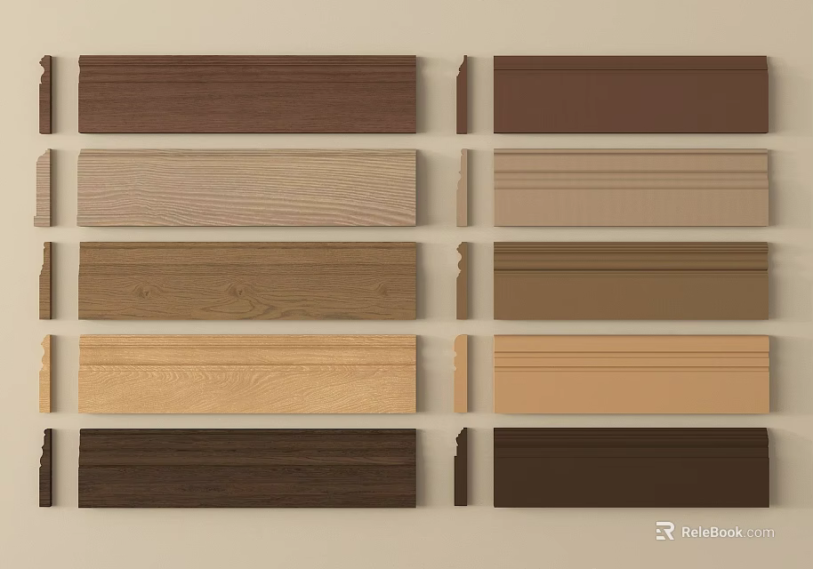Various Colored Wooden Decorative Lines In Different Styles For Interior Design 3d model 