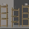 Natural Bamboo Storage Baskets On Multi Tier Shelf For Home Organization 3d model