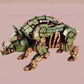 Smart Mechanical Boar Design With Detailed Green Gold Gears And Components