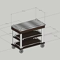 Multi Tier Rolling Utility Cart With Metal Top And Wooden Shelves With Detailed Dimension Specifications