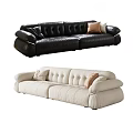 Stylish Black and Cream Leather and Fabric Two-Seater Sofa with Tufted Design and Decorative Pillows