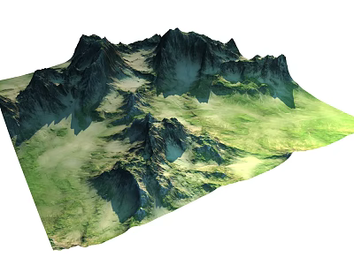 Lush Green Mountain Landscape With Rolling Hills And Rocky Peaks 3d model