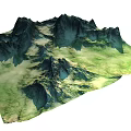 Lush Green Mountain Landscape With Rolling Hills And Rocky Peaks