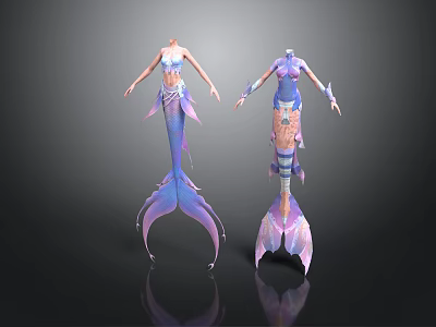 Colorful Mermaid Models With Decorative Upper Bodies And Shiny Tails 3d model