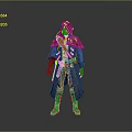 Fantasy Game and Movie Character in Red Hood Blue Coat with Leather Armor and Weapons