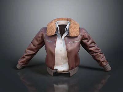 Brown Leather Jacket With Fur Collar And White Shirt Inside Open Style 3d model Brown Leather Jacket With Fur Collar And White Shirt Inside Open Style 3d model