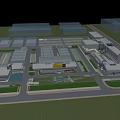Modern Large Scale Industrial Factory Warehouse Structures With Green Areas And Roadways