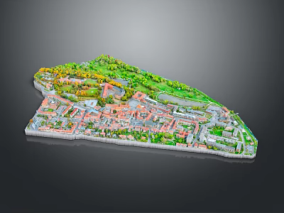 Modern 3D Urban Model Design With Green Spaces Red Roof Buildings And Road Layout 3d model