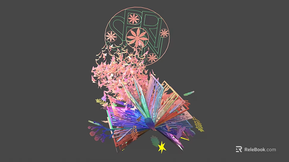 Vibrant Abstract Art Design With Floral Elements And Colorful Fan Structures 3d model 