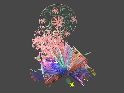 Vibrant Abstract Art Design With Floral Elements And Colorful Fan Structures 3d model