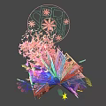 Vibrant Abstract Art Design With Floral Elements And Colorful Fan Structures