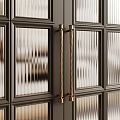 Dark Colored Swing Doors With Arched Top Glass Panes And Metal Handles