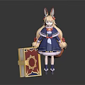 Game Movie Character With Rabbit Ears In Blue Dress Holding Basket And Decorative Chest