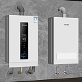 Midea And Haier White Water Heaters Mounted On Wall With Digital Temperature Displays