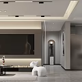 Modern Living and Dining Room Interior with Sofa Coffee Table Open Layout and Recessed Lighting