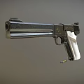 Metallic Silver Pistol Featuring White Grip Barrel and Bullet Shell 3d model