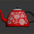 Stylish Red Electric Kettle With White Floral Patterns Blue Lid And Black Handle