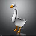 Cute White Duck Toy With Orange Beak And Orange Feet On Dark Surface
