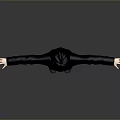 A Man With Arms Outstretched In Black Hoodie Black Pants Brown Shoes On Gray Background