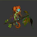 Vibrant Fairy Character With Orange Hair Blue Skin Wings On Branch With Colorful Leaves