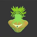 Powerful Game Movie Character With Green Spiky Hair Orange Skin And Blue Gem Necklace