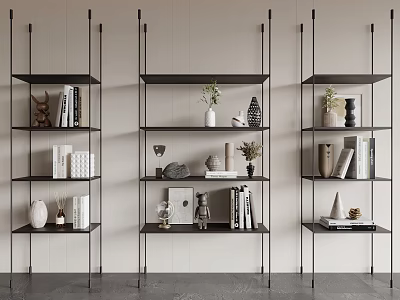 Modern Bookcase With Open Shelves Holding Books Decorative Vases Small Sculptures And Frames 3d model