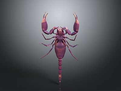 Scorpion 3D Model in Purple and Pink Against Dark Background With Prominent Pincers and Tail 3d model