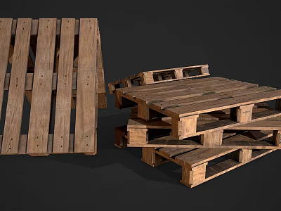Wooden Pallets Stacked And Individual Featuring Rustic Wooden Slats And Support Blocks 3d model