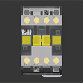 Industrial Electrical Contactor With Gray Body Yellow Components Terminal Blocks And Technical Diagram