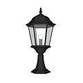 Traditional Floor Lamp With Transparent Shade Black Top Gray Pole Lit In Light Brown Background