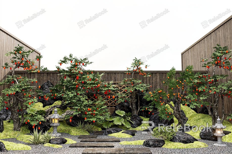 Courtyard Old Pile Fruit Tree Orange Tree Orchard Tree Stone Micro Terrain model