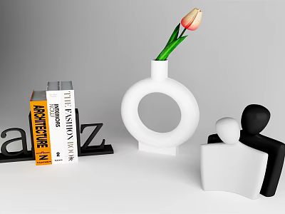 Decorative Ornament Set With White Vase Tulip Books Alphabet And Black White Figurines 3d model