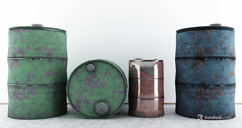 Industrial Equipment Rusty Colored Metal Drums For Storage Applications 3d model 