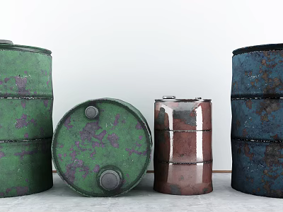 Industrial Equipment Rusty Colored Metal Drums For Storage Applications 3d model