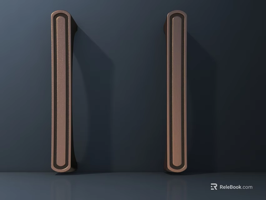 Modern Elongated Bronze Metallic Handles with Sleek Design on Dark Wall 3d model 