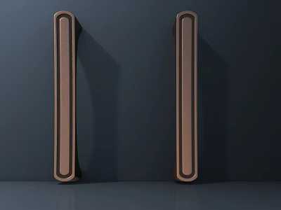 Modern Elongated Bronze Metallic Handles with Sleek Design on Dark Wall 3d model