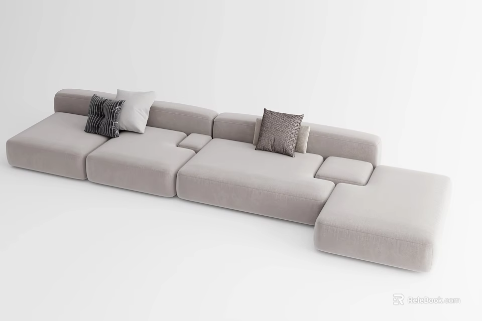Modern Light Gray Sectional Sofa With Modular Design And Decorative Pillows 3d model