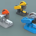 Industrial Bench Cutting Machines With Blue Yellow Orange Bodies And Rotary Blades