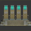 Modern Commercial Equipment with Green Screens and Gold Logos on Display Platform with Steps
